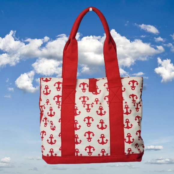 Unbranded Canvas Boat Tote Red Anchor Print Snap Closure Pockets/Change Purse - Picture 13 of 13